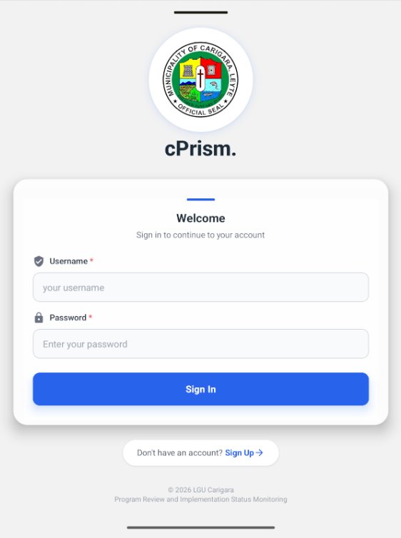 cPrism login screen